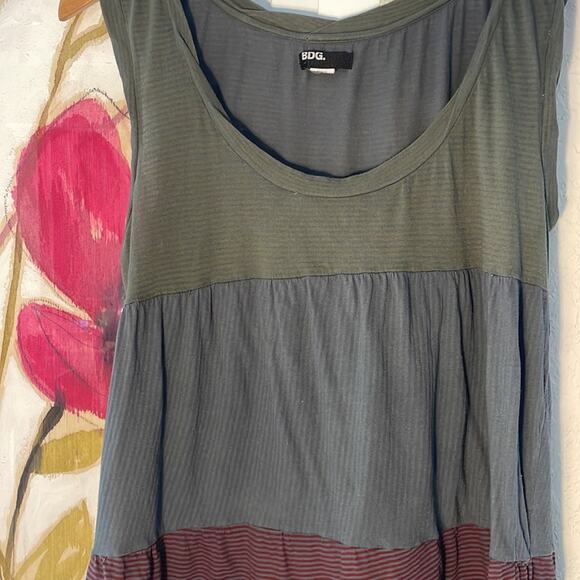 BDG Urban Outfitters Green Maroon Gray Stripe Tiered Tank Top Babydoll - Picture 2 of 5
